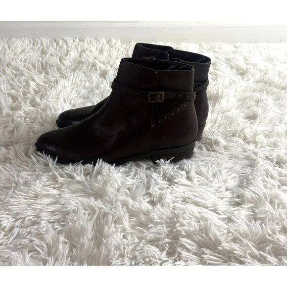 Ralph Lauren Womens Shaw Brown Leather Ankle Boots With Studded Strap & Side Zip - Picture 3 of 5